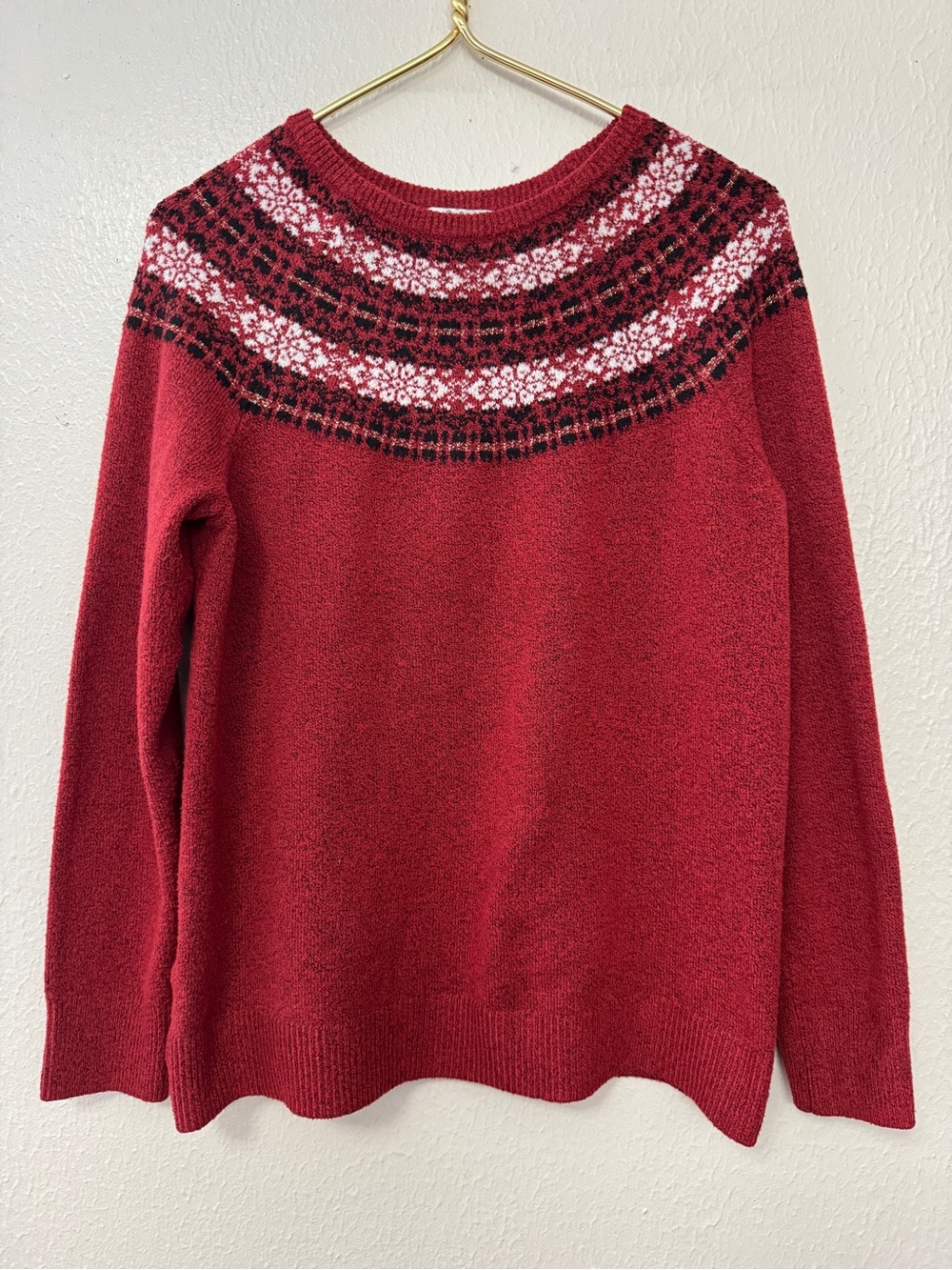 Croft & Barrow Red Fair Isle Yoke Women's Sweater Size Large